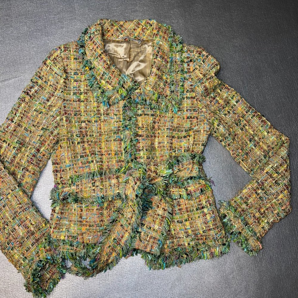 Walter Vintage Tweed Metallic belter blazer jacket silk lined mohair blend 6